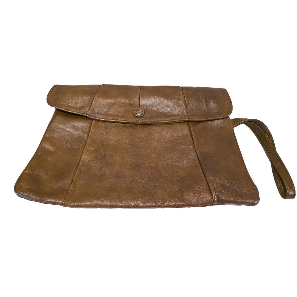 VTG 70s Brown Genuine Leather Wristlet Clutch Handmade in Mexico Boho 12x8